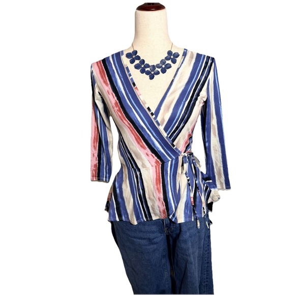 Stylish Top Y2k Pink And Blue Wrap Blouse Size XS New With Tag - Picture 1 of 8